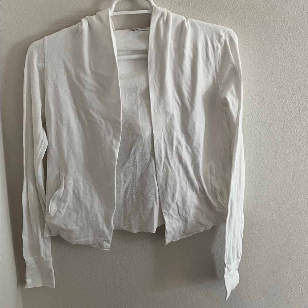 Standard James Perse Open-Front Long Sleeve Cotton Hoodie White Size 1 or Small
